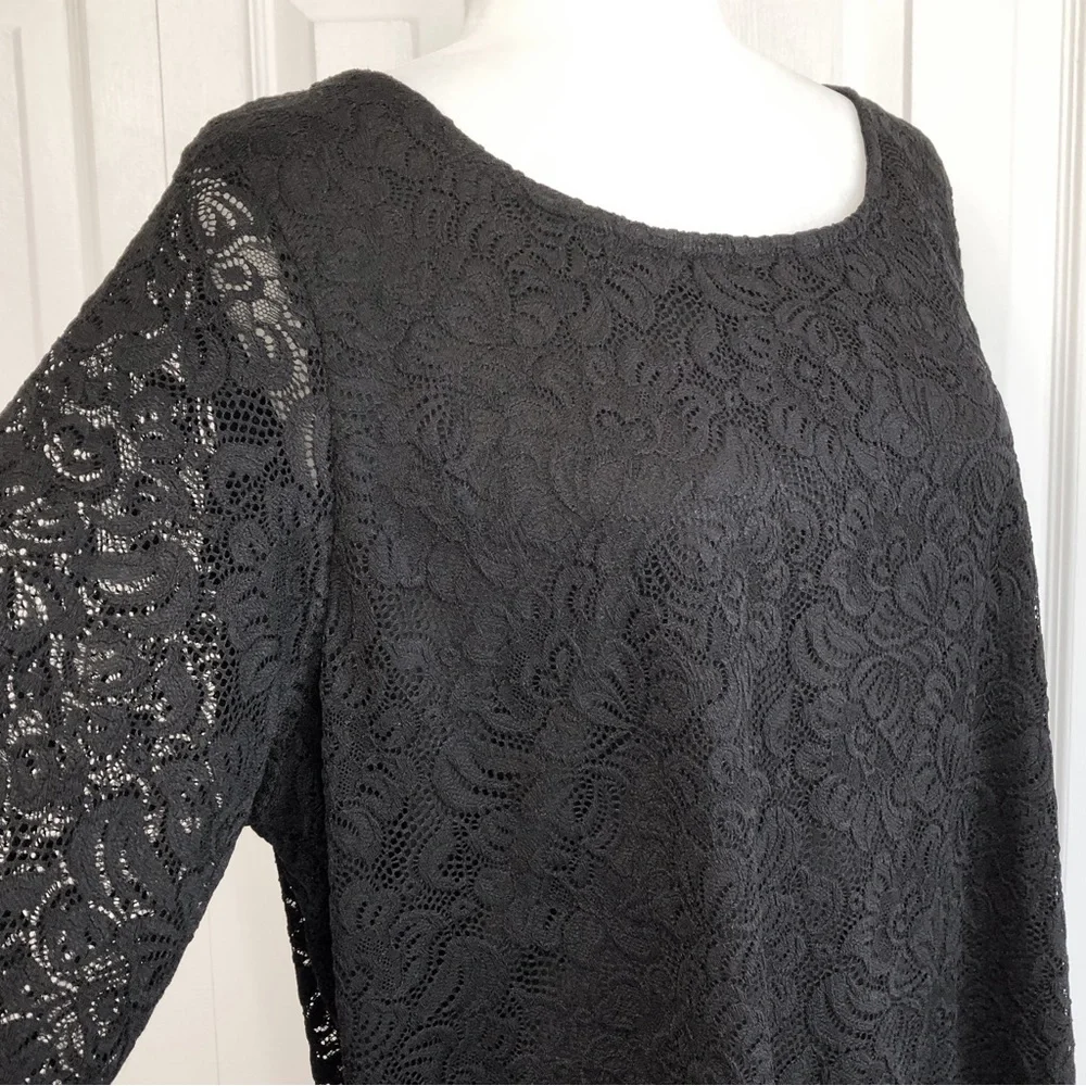 Roaman's Elegant Black Lace Sheer 3/4 Sleeve Scalloped Blouse Top 18/20
